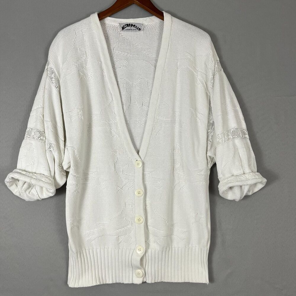 Metropolis by Catherine Lover Vintage Hand Knit‎ Birds Long Cardigan Minimalist